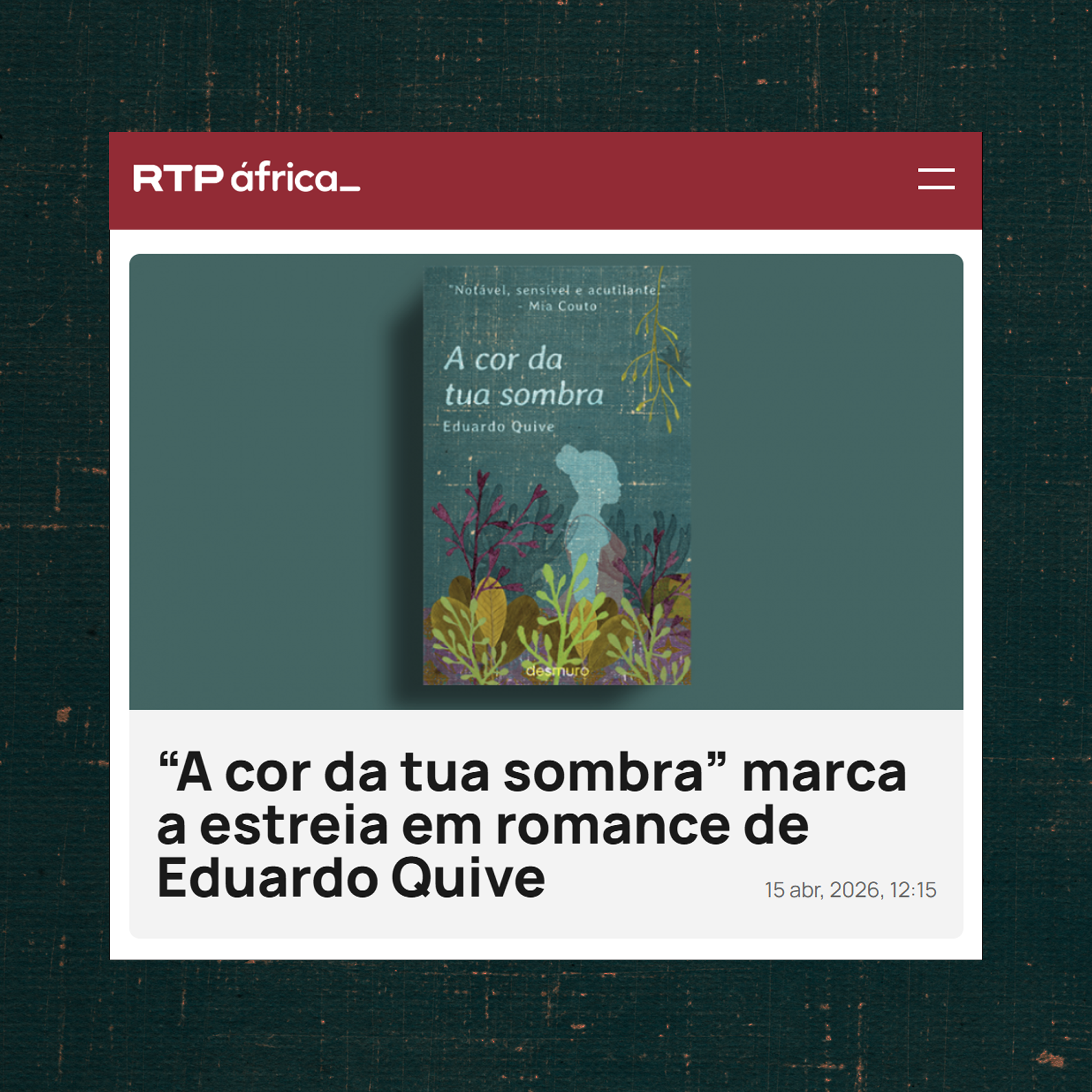 «A cor da tua sombra» marca a estreia em romance de Eduardo Quive